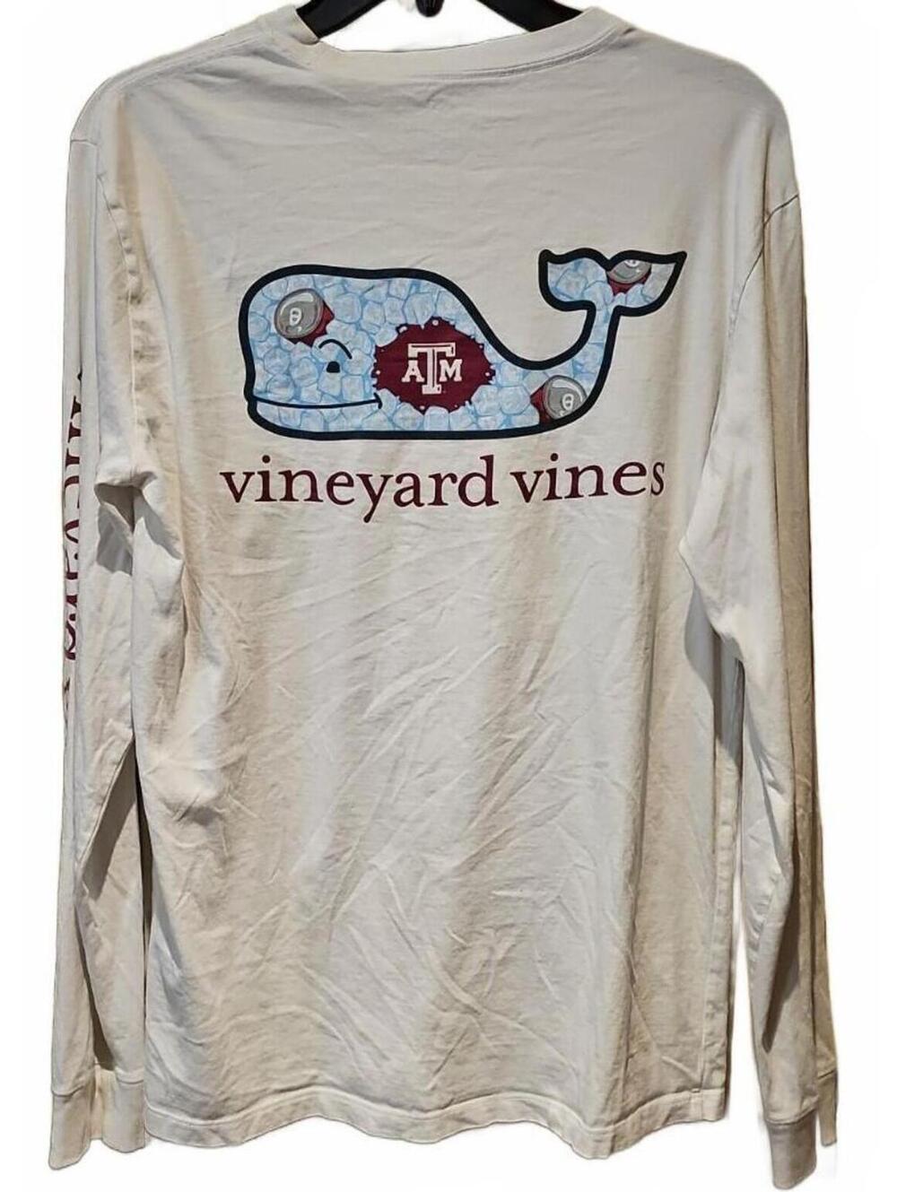 Vineyard Vines White Long Sleeve Pocket Whale Texas A&M  Drink Men's S Women's M